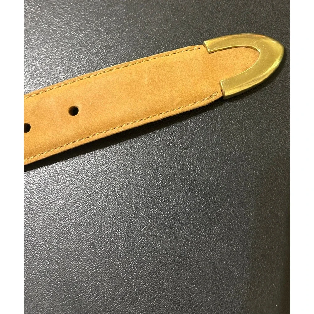 Lejon Belt Women S Tan Nubuck Leather Nordstrom Brass Buckle Tip USA VTG 80s 90s